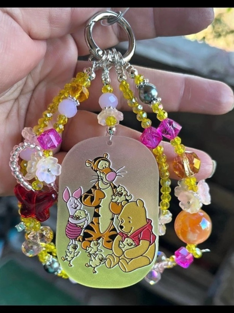 Winnie-the-Pooh Beaded Phone Charm/Keychain in Yellow